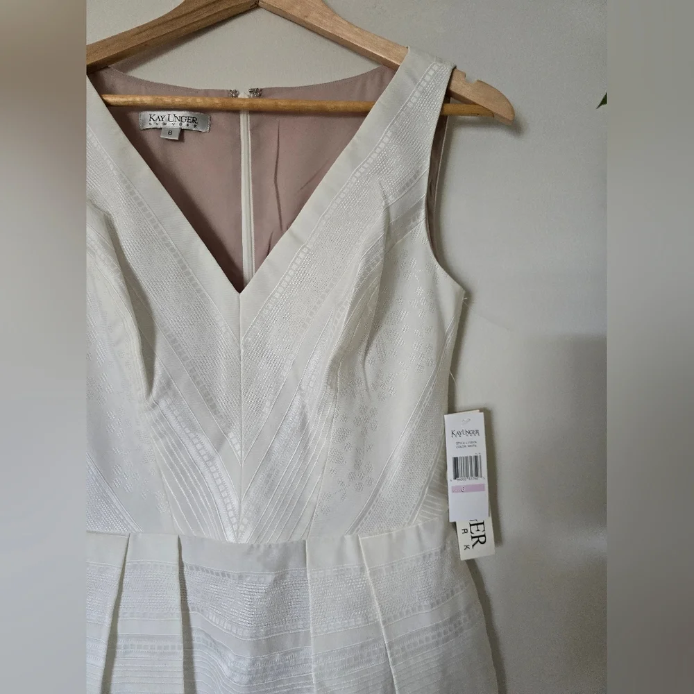 New Kay Unger New York Womens Size 6 A Line V Neck Short Ivory Sleeveless Dress - Picture 4 of 16